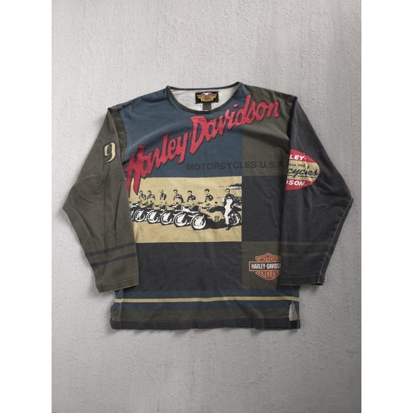 Harley-Davidson Other - Vintage 2000s Y2K Harley-Davidson Motorcycles AOP Long Sleeve T-shirt L Biker